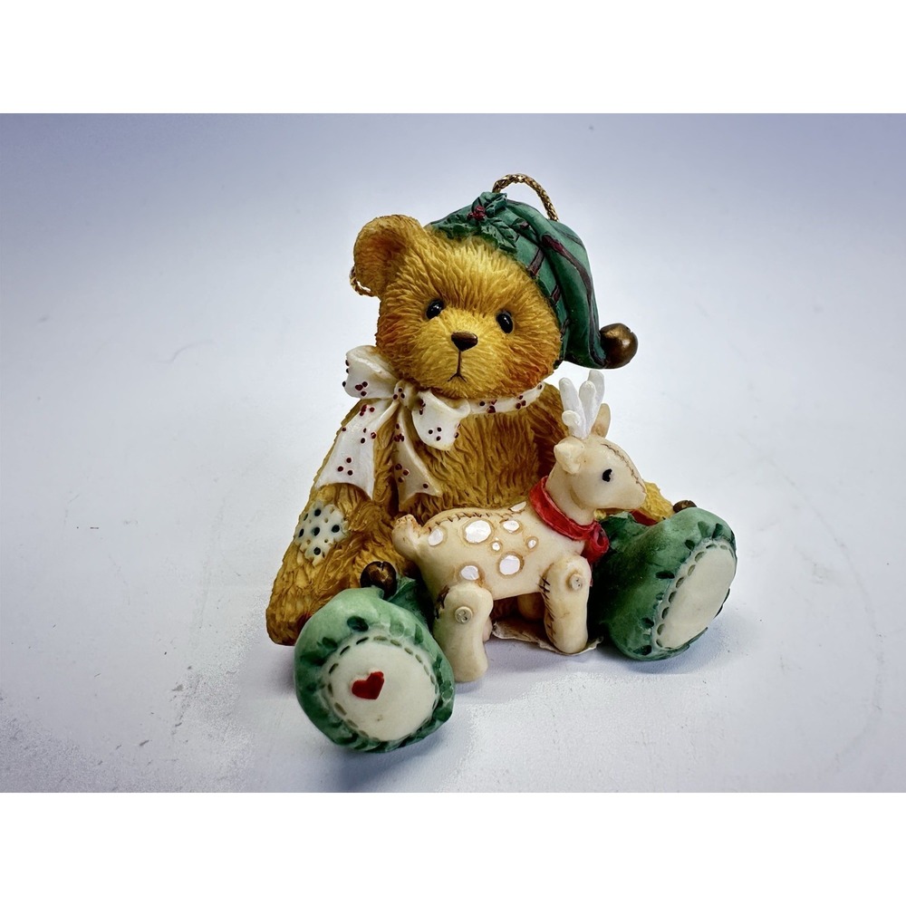 Cherished Teddies 625442 Boy Elf With Reindeer Ornament 1995 Box COA